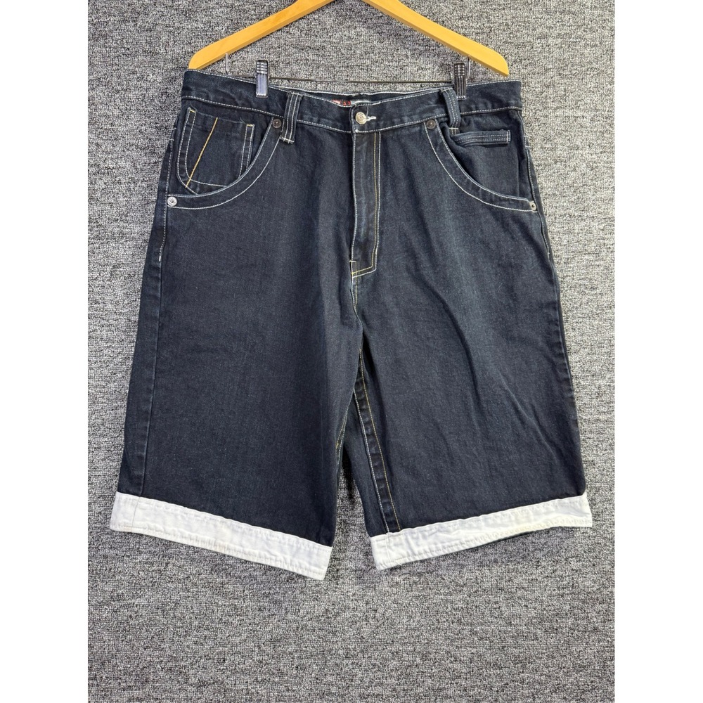 Raw Blue Mens Baggy Denim Shorts Size 38 Dark Wash Contrast Stitch Y2K Hip Hop